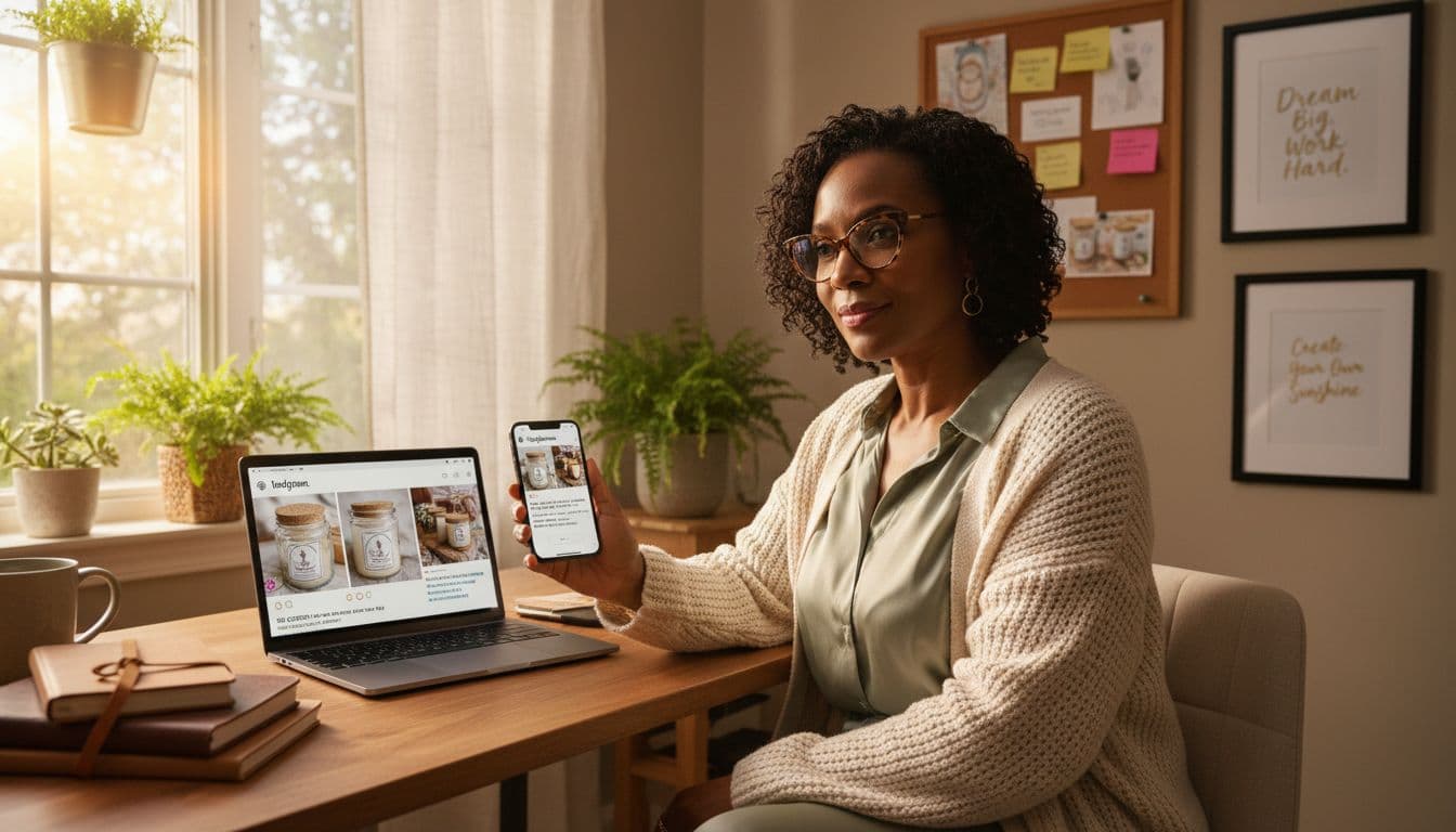 Black woman sharing and promoting a small business on social media