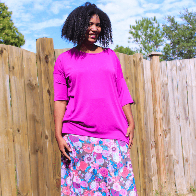 Work From Home Fashion wearing the Lula Roe Perfect T and LulaRoe Maxi Skirt