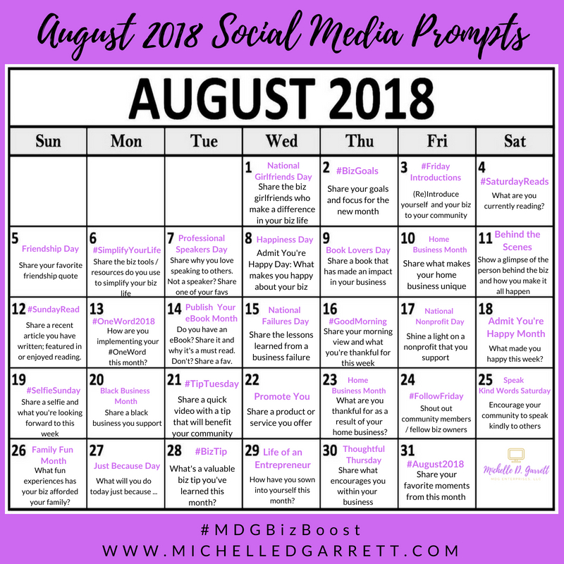 August Social Media Calendar