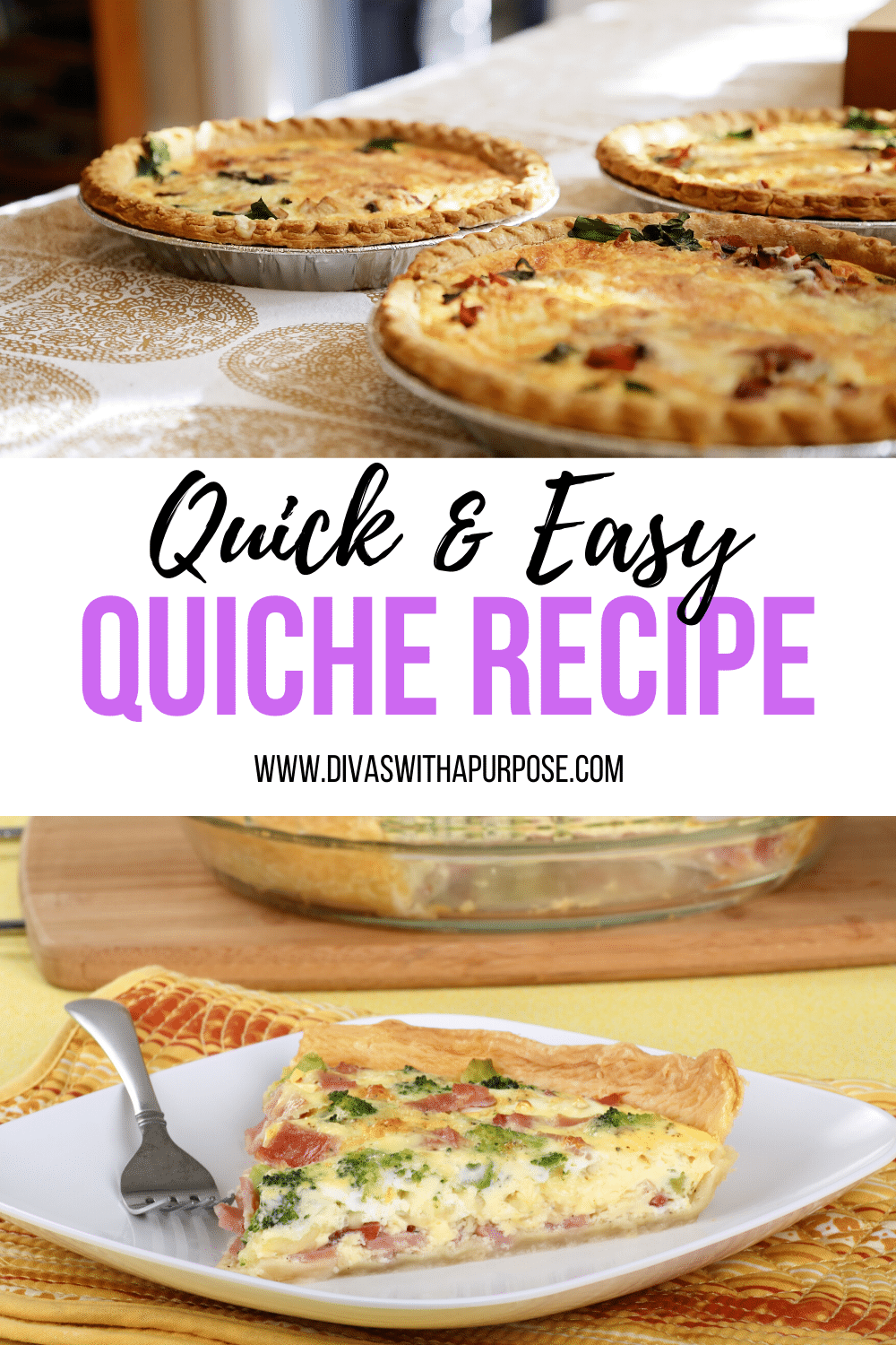 This quick and easy quiche recipe brings back fond memories of the dish my mother would make on Sunday mornings. #easyrecipes #quiche #brunchrecipes