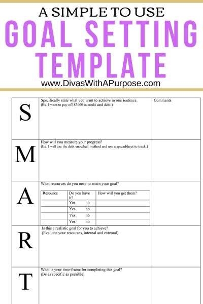 A simple to use goal setting template