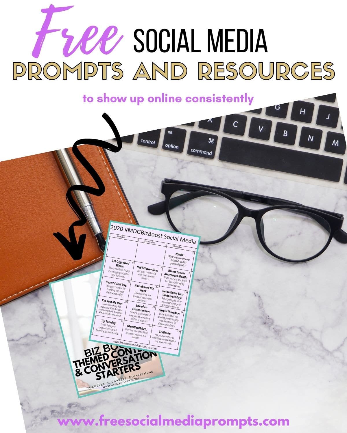 Sign up for my #MDGBizBoost newsletter and receive 30 days of social media prompts and resources to help plan your content.  www.freesocialmediaprompts.com