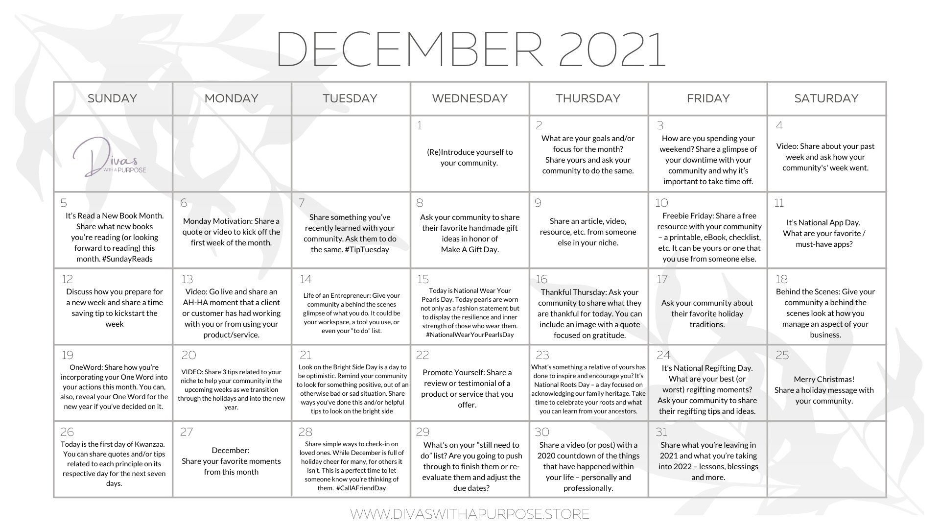 Here are December Social Media Prompts to help you show up consistently and prepare your social media content calendar for the month.