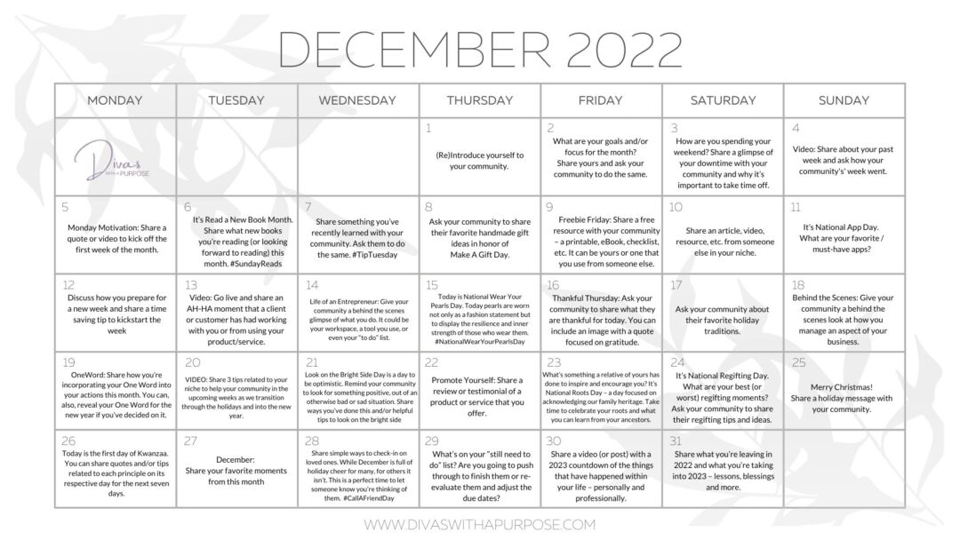 December Social Media Prompts • Divas With A Purpose