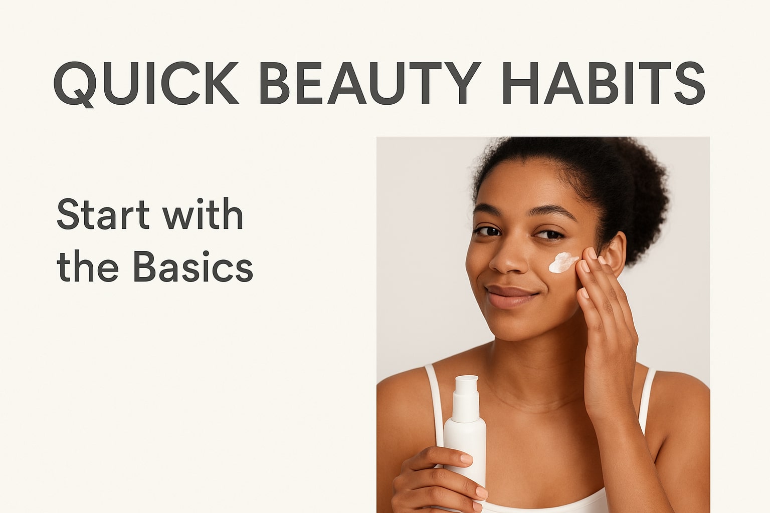 African American woman applying skincare product on her cheek, demonstrating quick beauty habits for a glowing skin.