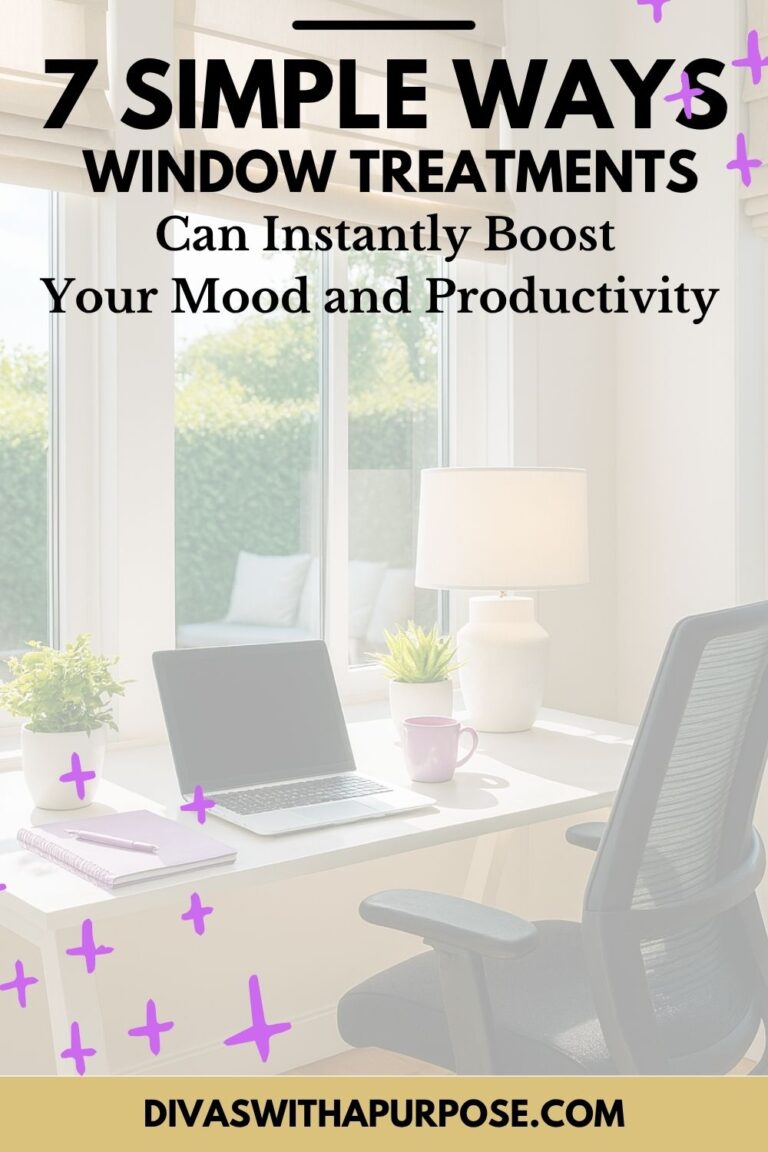 A modern home office with light-filtering blinds, a black ergonomic chair, a white desk with a laptop, plants, and soft natural light creating a calm and focused atmosphere.