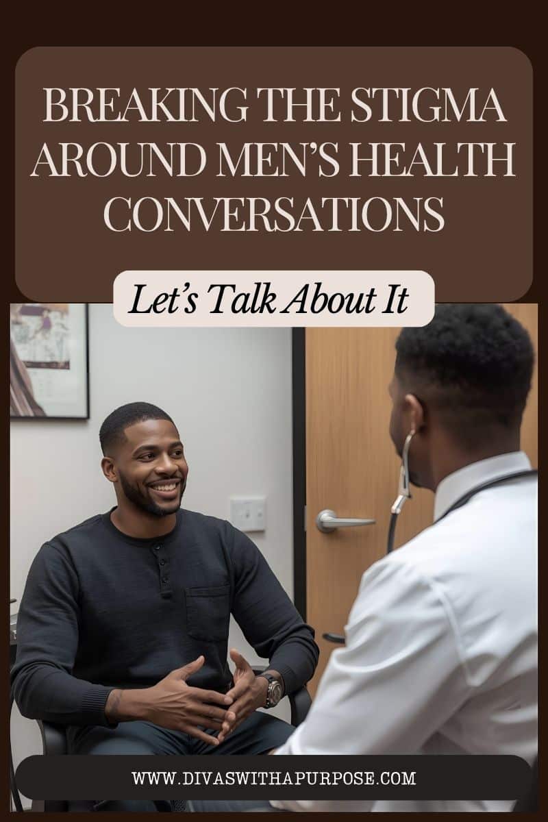 A smiling man talks with his doctor during a checkup, highlighting the importance of breaking the stigma around men’s health conversations, preventive care, and screenings.