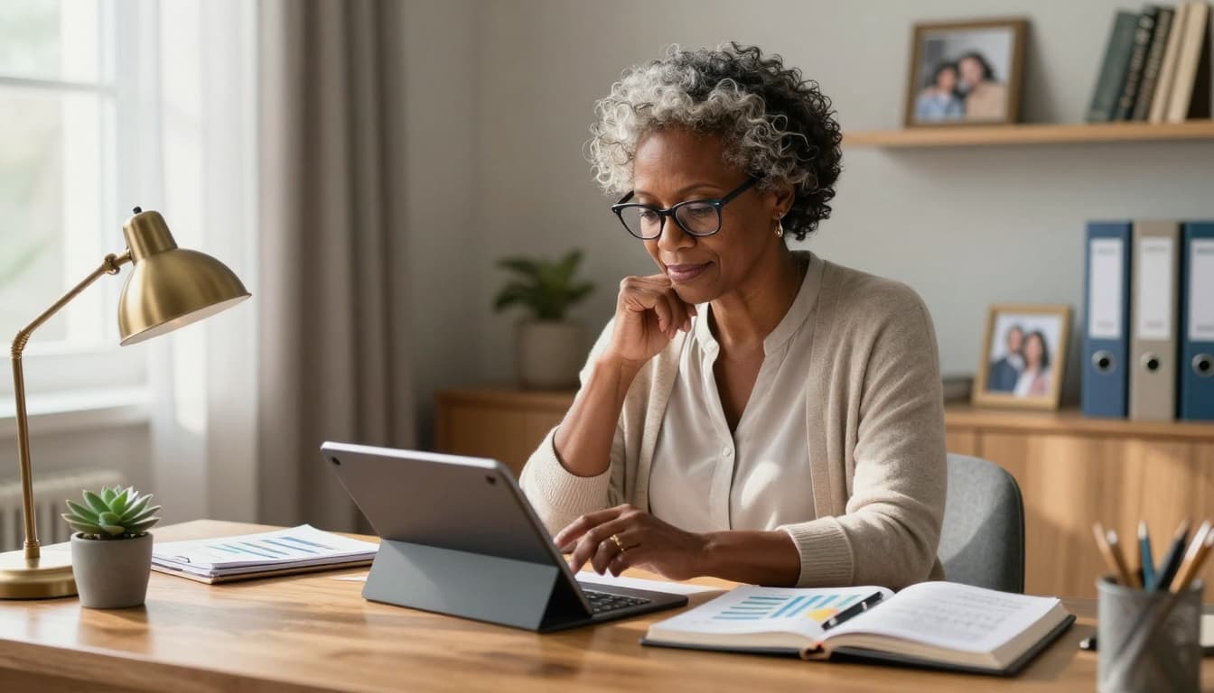 African American woman business owner using a tablet to review financial performance