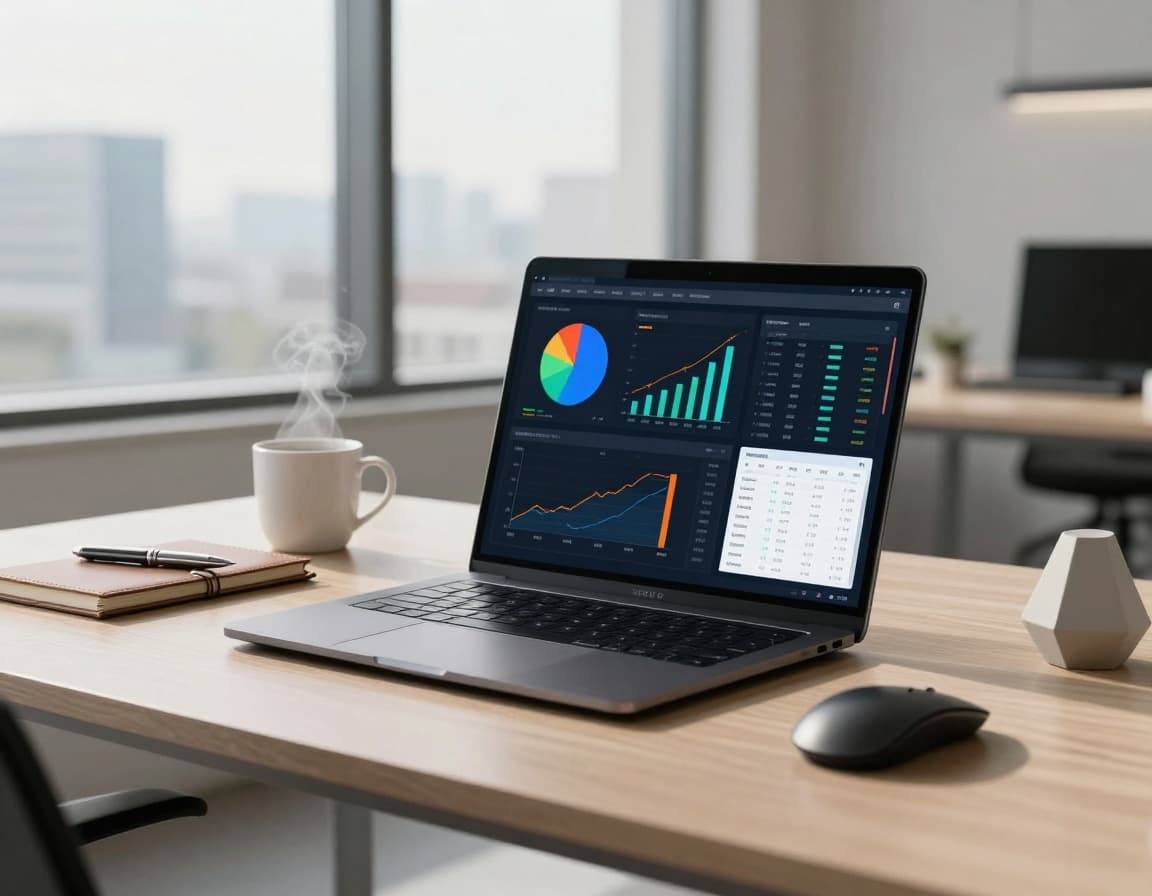 Business budgeting software displayed on a laptop screen