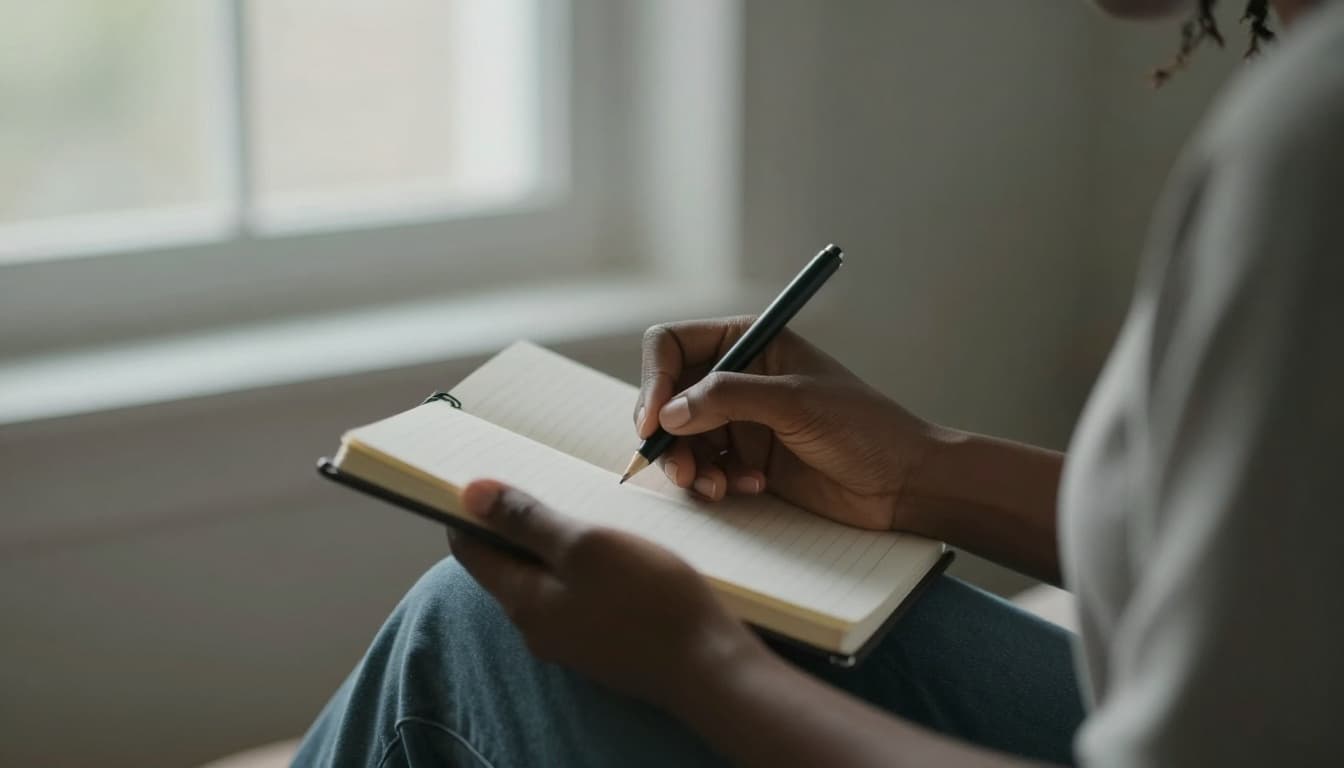 Person journaling by a window as a way to process emotions related to infertility