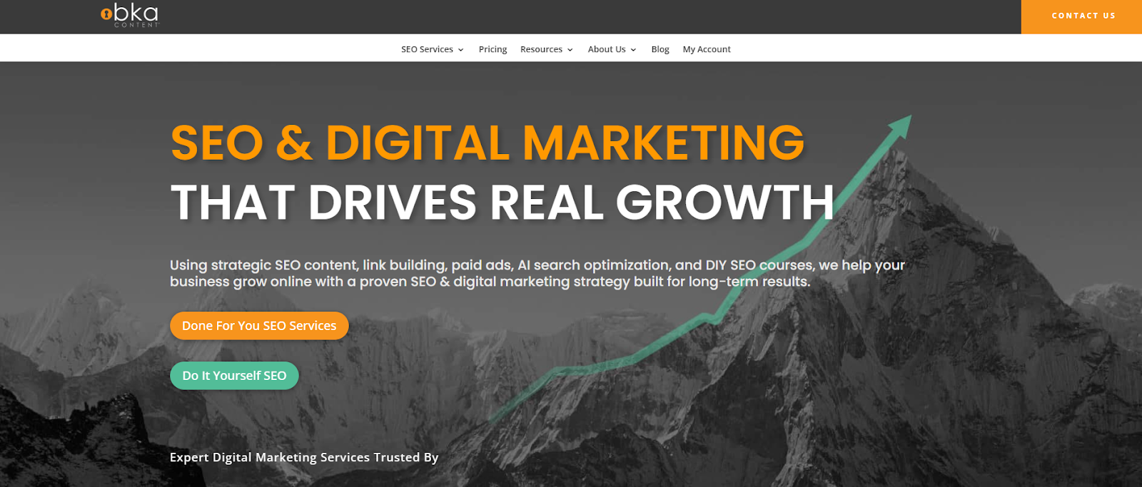 BKA Content website showing SEO and digital marketing growth messaging