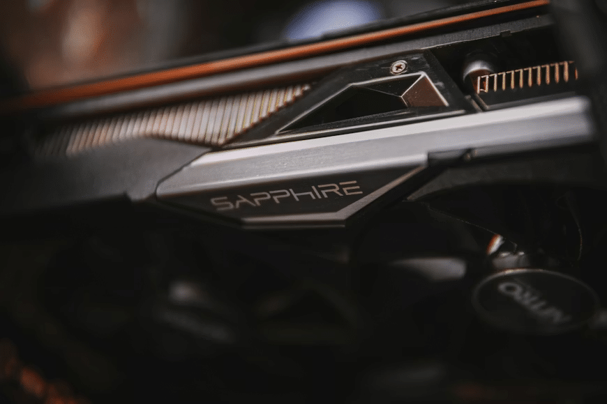 Close-up of a GPU graphics card used for AI computing workloads