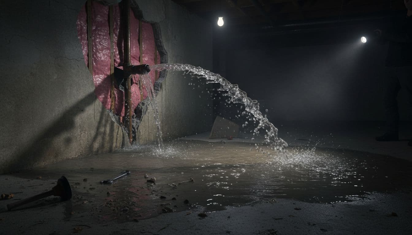 burst water pipe leaking inside a home