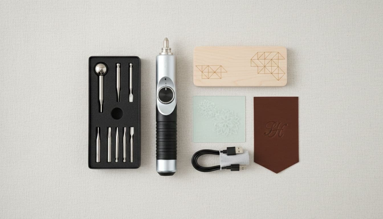 beginner engraving kit with pen tool bits wood and leather samples