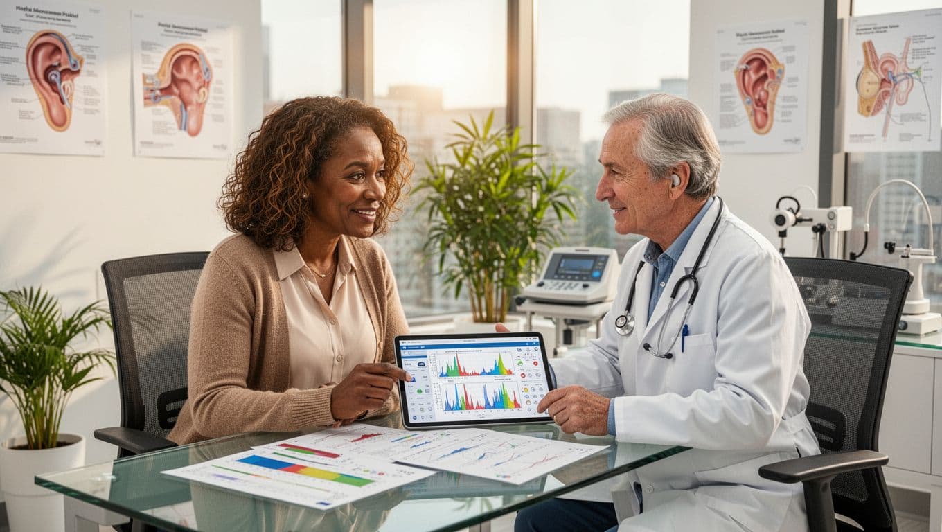 woman discussing hearing health with audiologist
