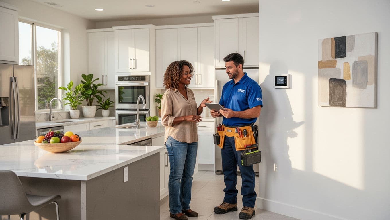 Black woman discussing HVAC maintenance with technician