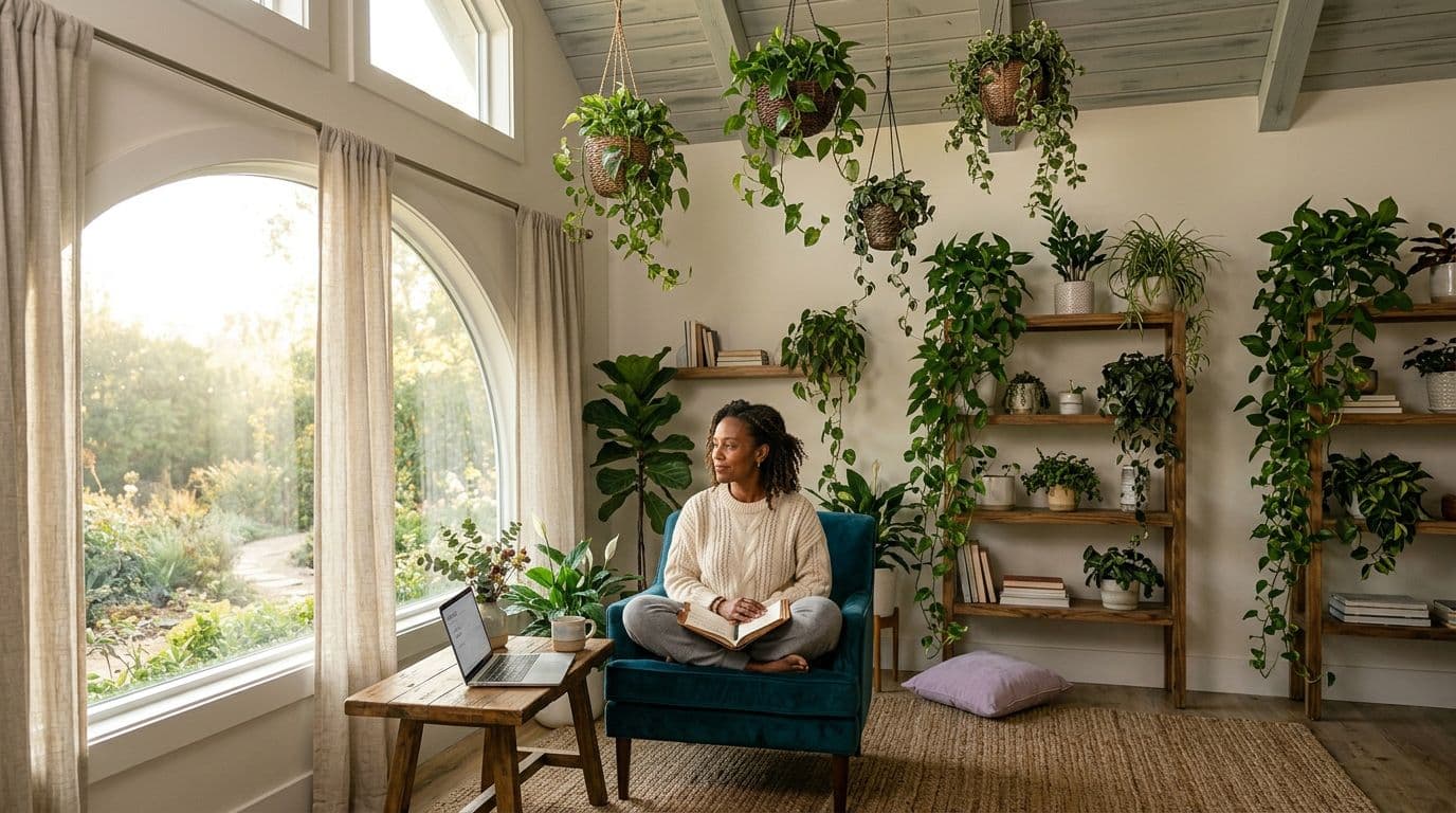 Black woman in her 40s journaling with coffee in a peaceful morning setting representing the practice to choose yourself daily