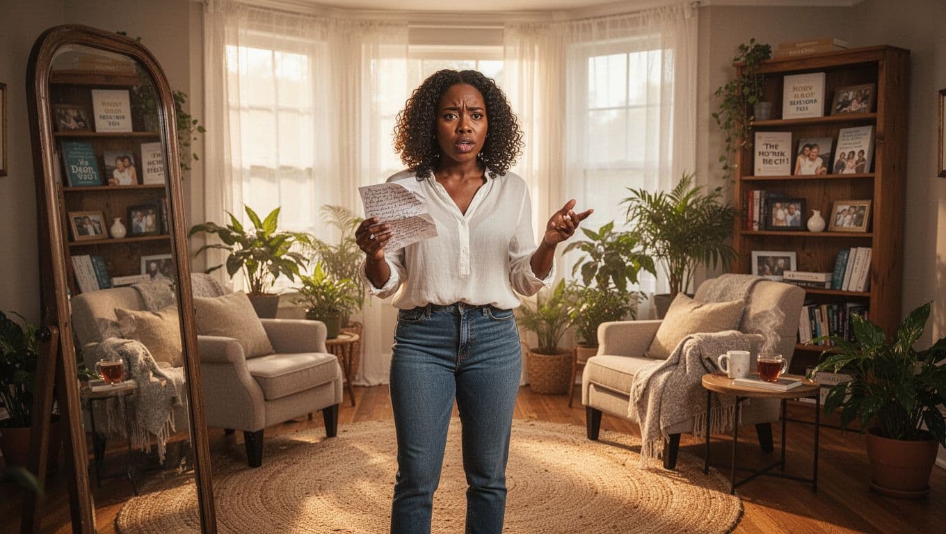 Black woman practicing public speaking in her home