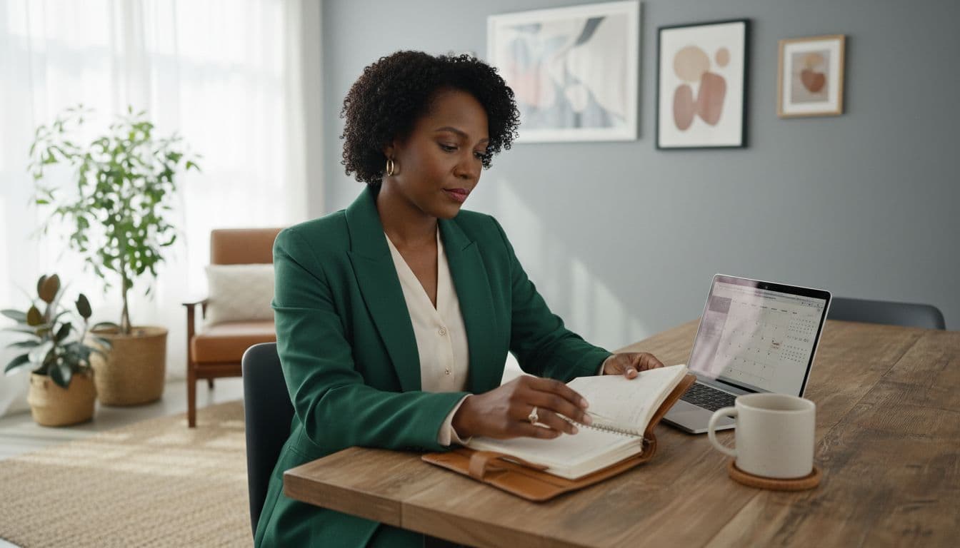 Black professional woman reviewing schedule and priorities