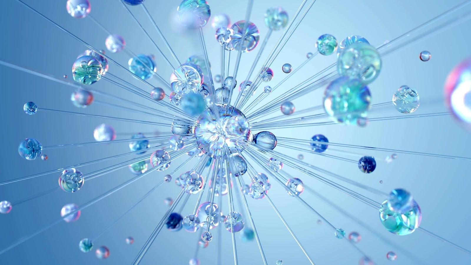 Abstract digital network with connected spheres and lines on a blue background