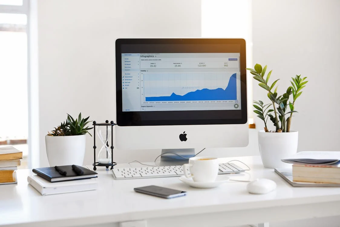 computer screen showing website analytics data and growth metrics