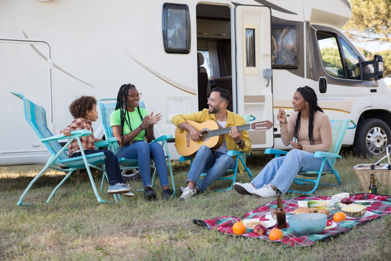 Family RV Trip with Kids Enjoying Outdoor Time Together