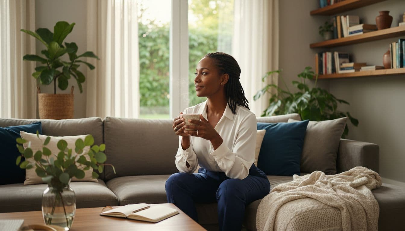 Black woman relaxing and taking a break at home