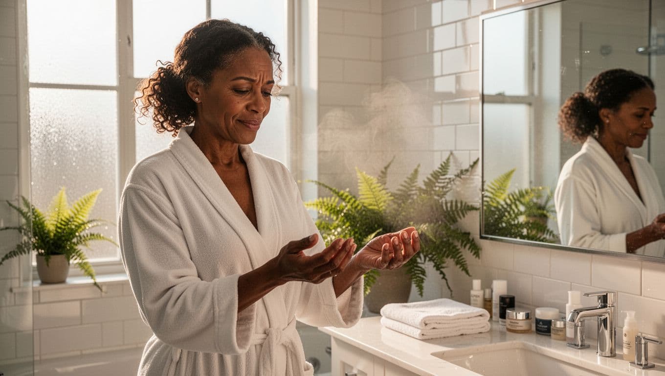 Black woman observing slight puffiness in hands or face
