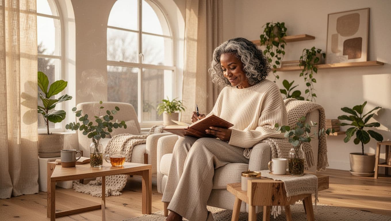 Black woman journaling in a calm home setting while regaining control of her life