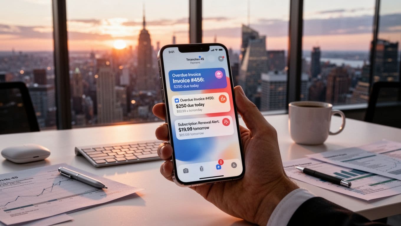 smartphone showing automated payment reminders for invoices