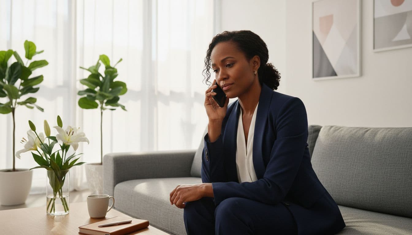 woman listening carefully during a phone conversation