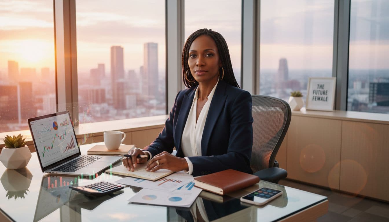 Black woman reviewing financial charts and crypto data on laptop