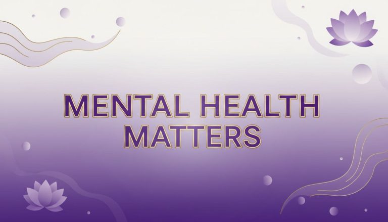 mental health matters text on purple calming background