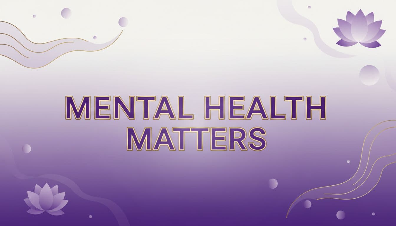 mental health matters text on purple calming background