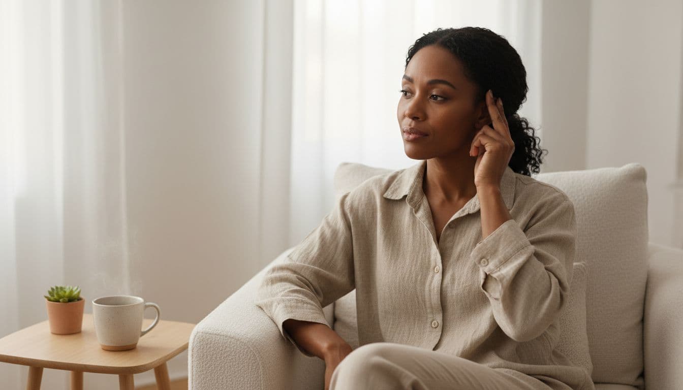 woman holding ear and listening carefully showing hearing loss symptoms