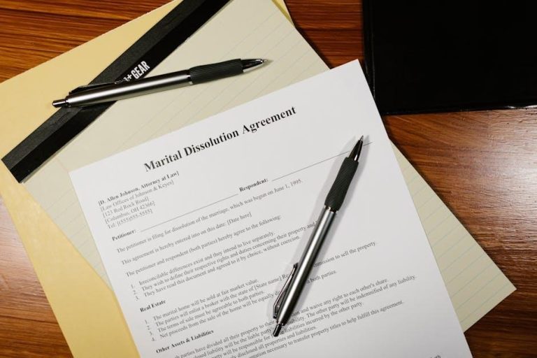 Family law documents on a desk during a parenting-arrangement consultation