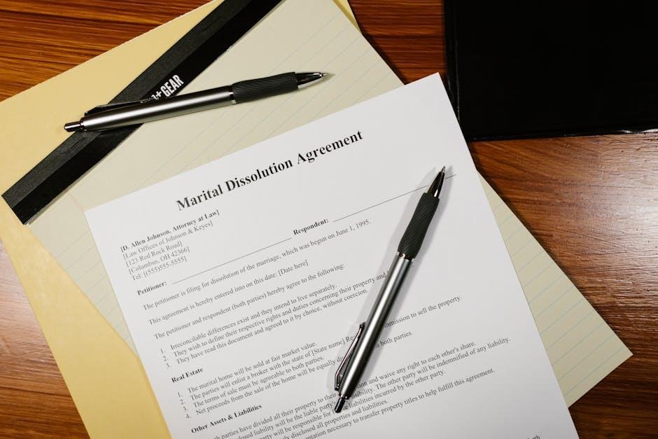 Family law documents on a desk during a parenting-arrangement consultation