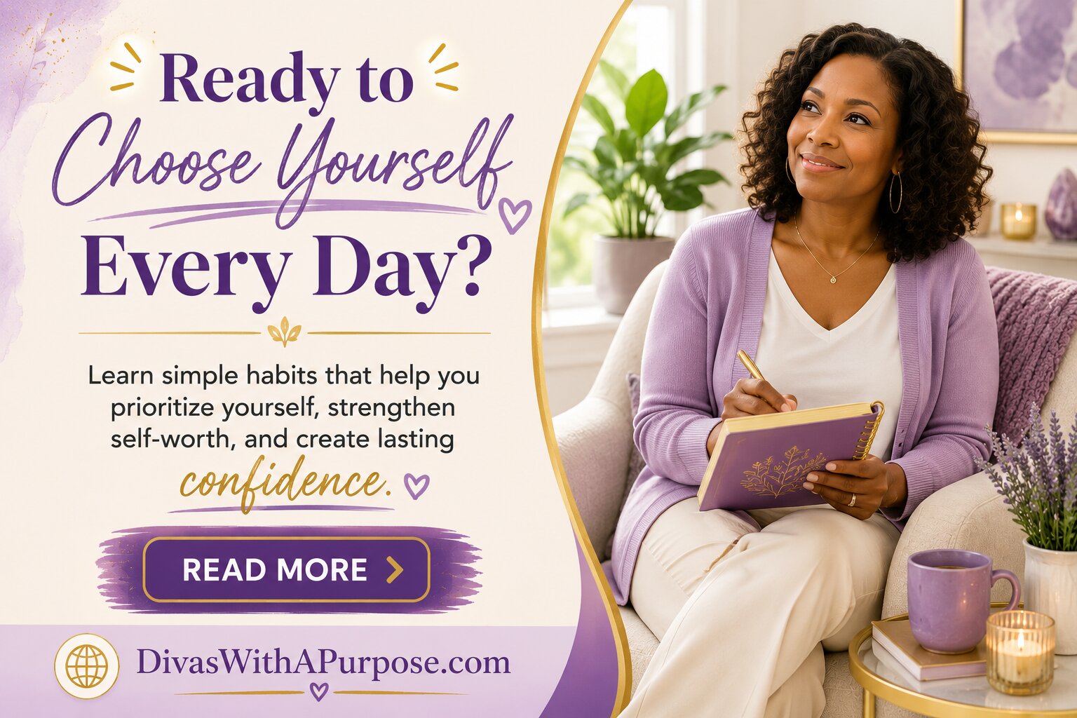 Call-to-action graphic inviting readers to learn how choosing yourself builds lasting confidence.