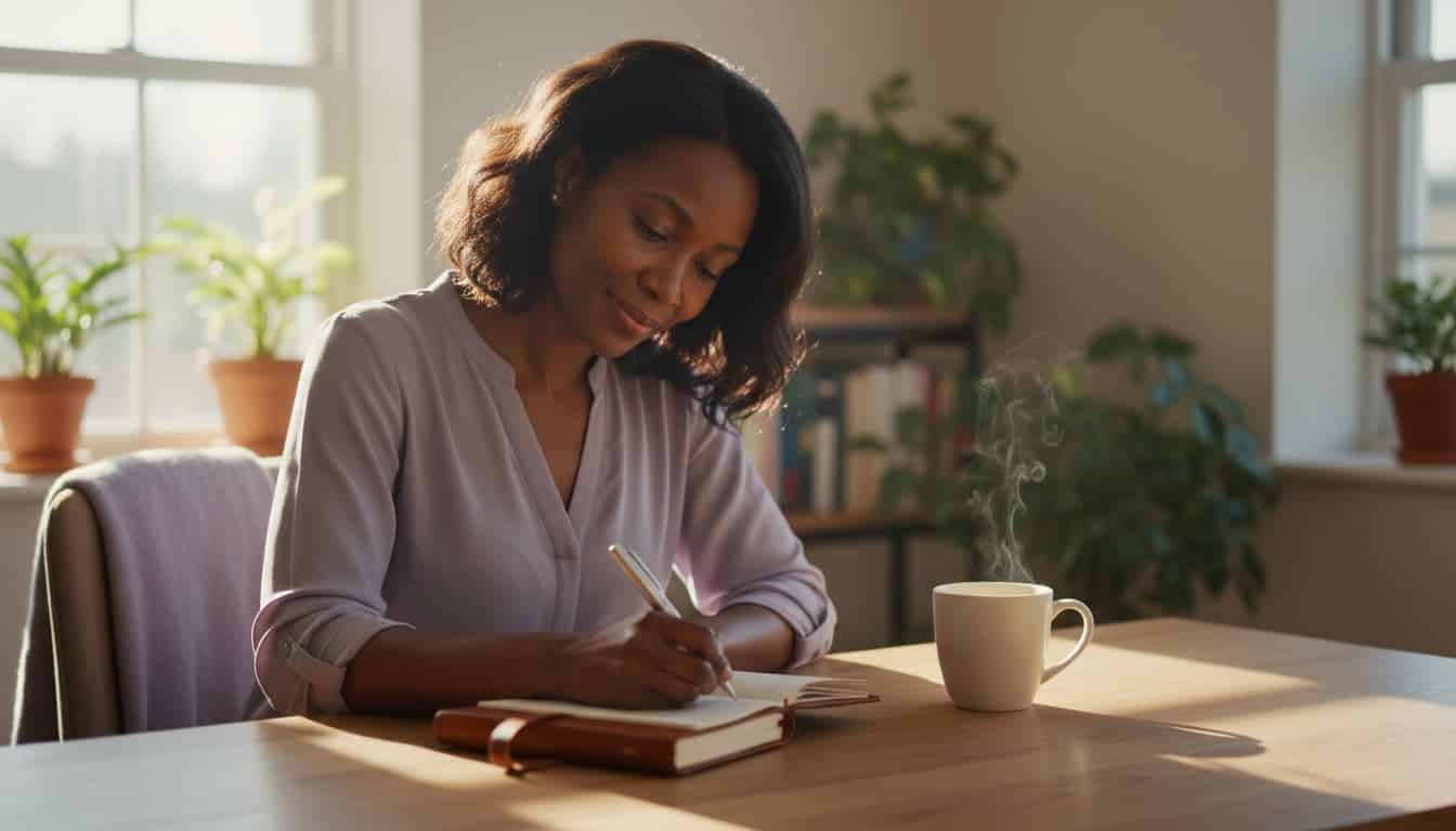 Woman planning daily habits for a more productive life at home office