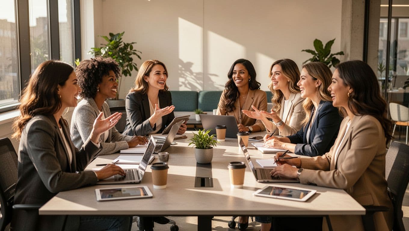 Diverse group of women entrepreneurs collaborating during a business meeting