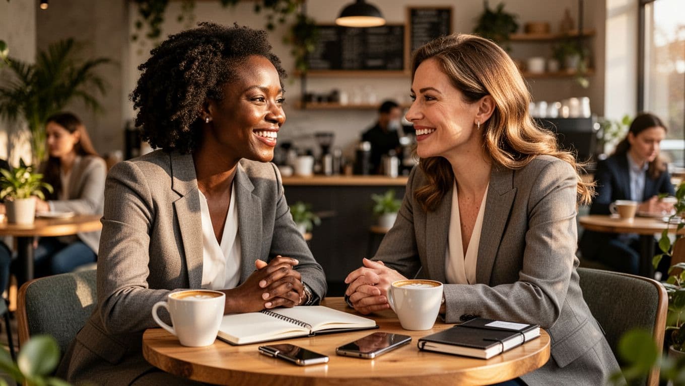Two women entrepreneurs having a meaningful business conversation at a coffee shop