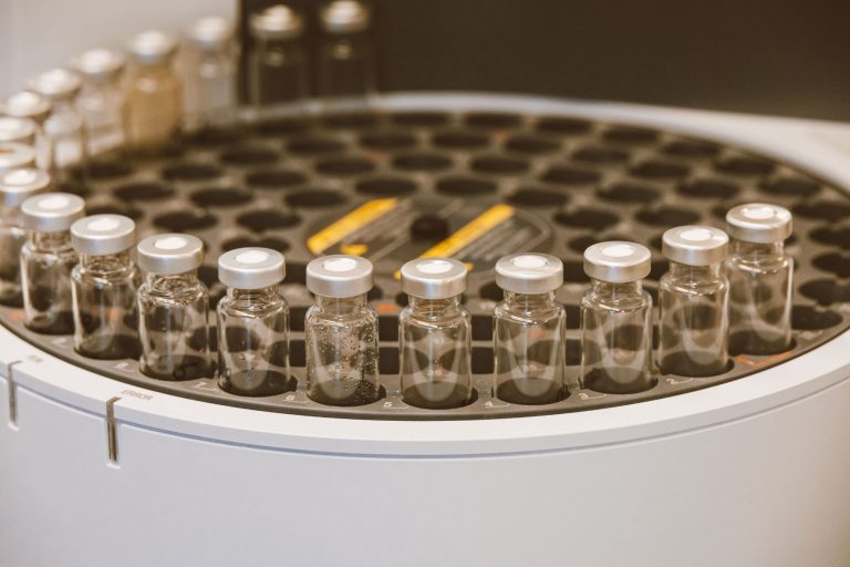 Glass vials on centrifuge machine