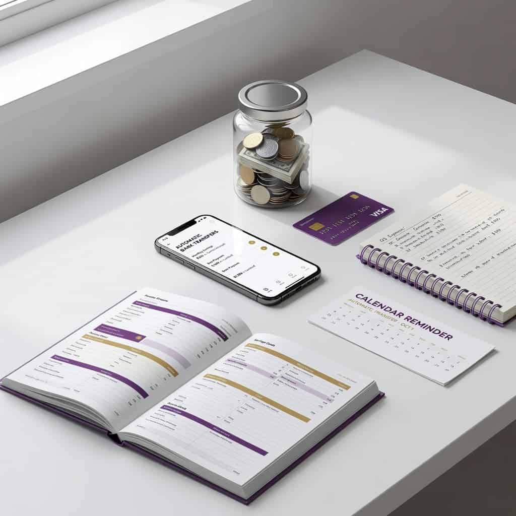 Budget planner and mobile banking tools used to automate savings for annual expenses.