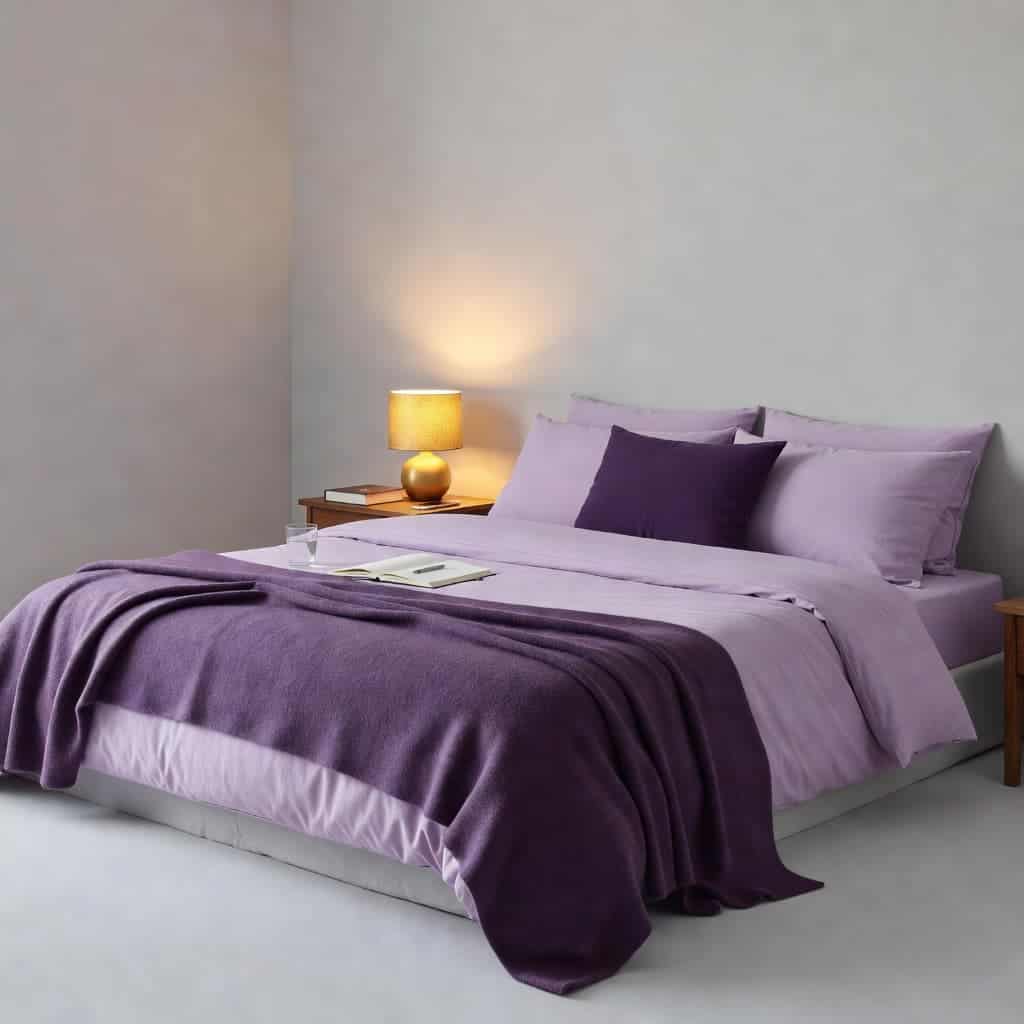 A cozy bedroom with a journal, book, and calming bedtime essentials arranged for a relaxing nighttime routine.