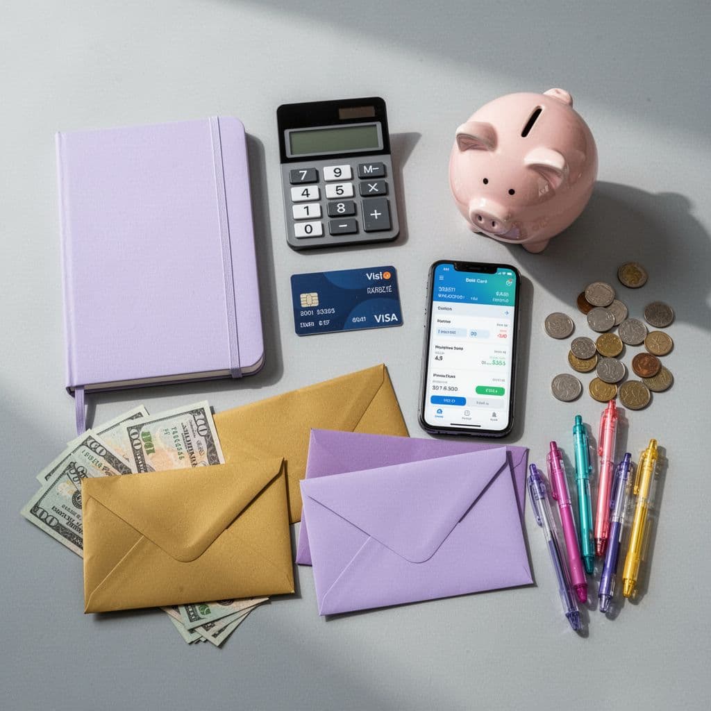 Budgeting supplies, savings envelopes, and financial planning tools for teaching teens healthy money habits.