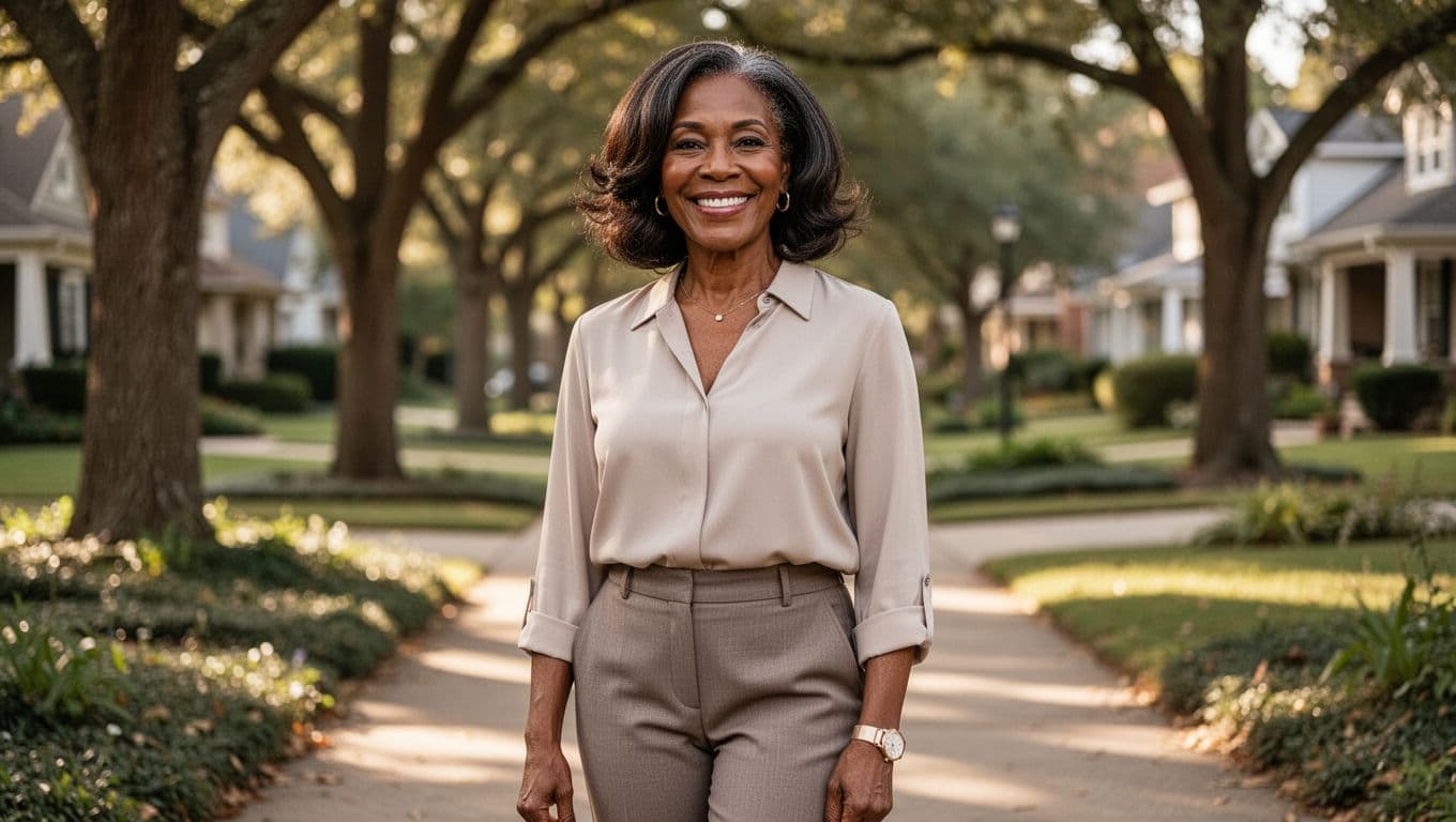 Confident Black woman smiling outdoors after completing Invisalign treatment and maintaining her healthy smile