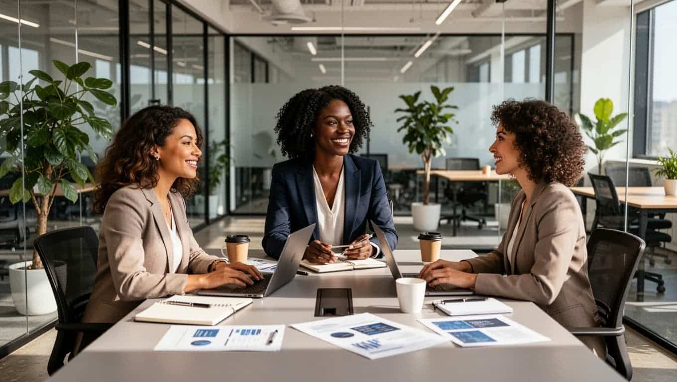 Women entrepreneurs collaborating during a business planning meeting.