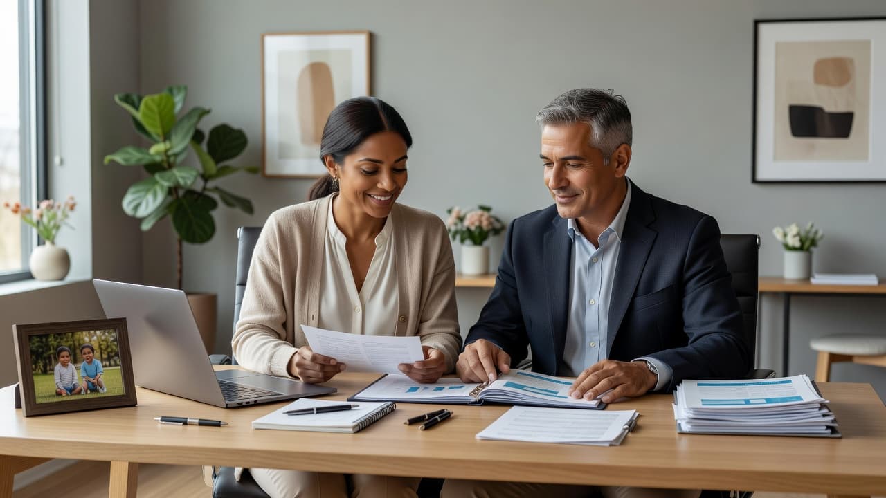 Single mother meeting with a financial advisor to discuss long-term financial planning and her children's future.