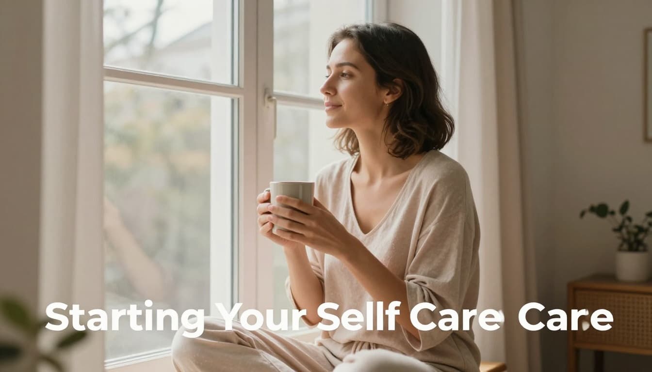 A woman holding a warm mug by a sunny window during her morning routine.