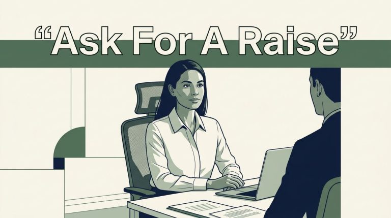 A professional discusses a raise with a manager across a clean office desk.